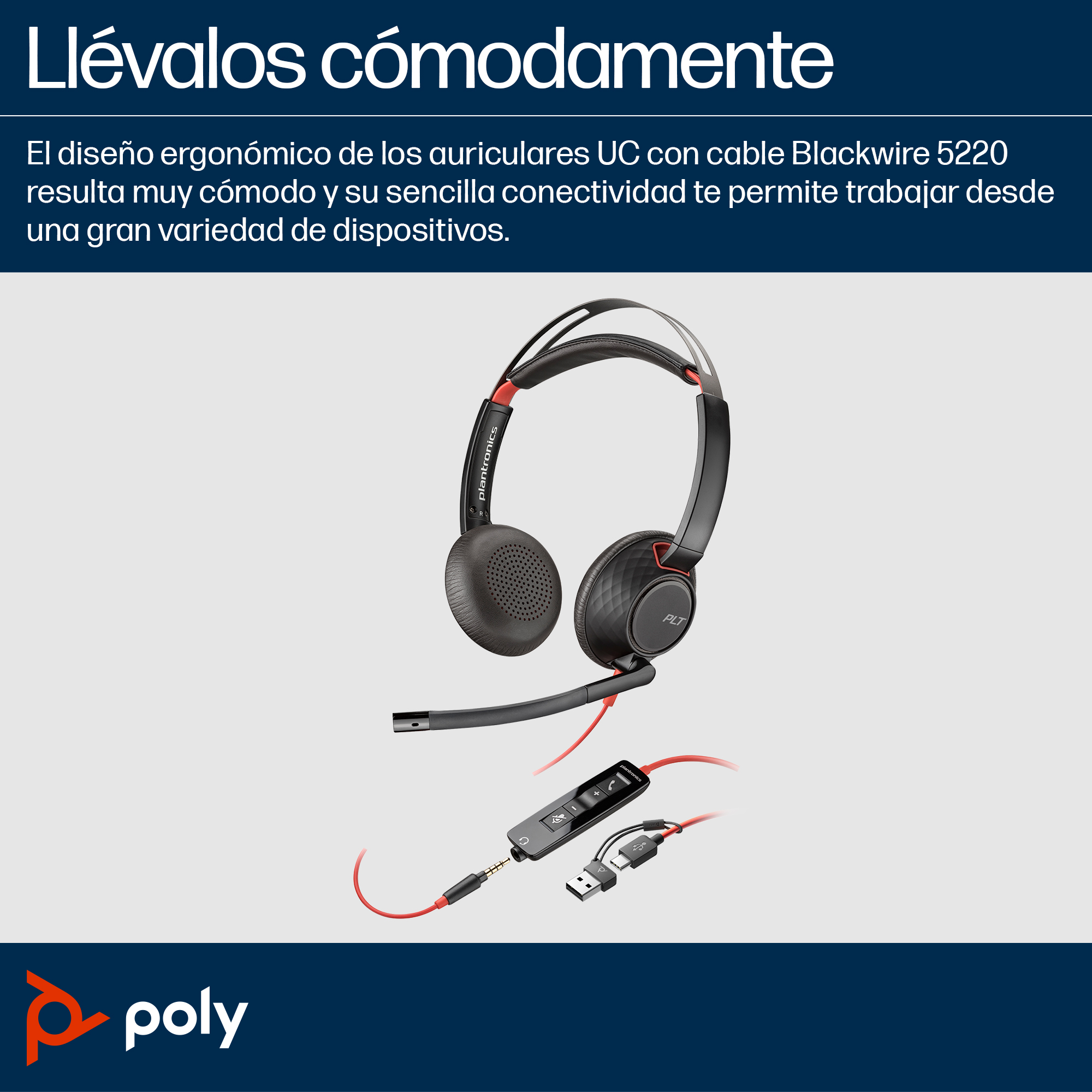 HP Poly Blackwire 5220 Stereo USB-C Headset +3.5mm Plug +USB-C/A Adapter. Product type: Headset. Connectivity technology: 