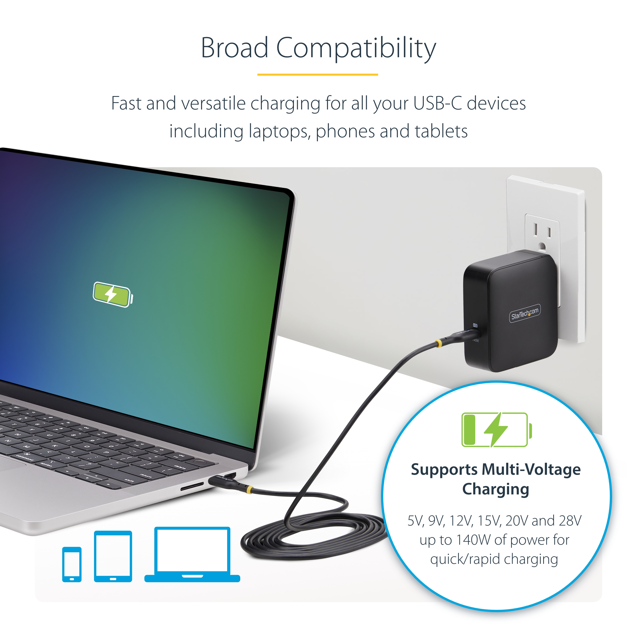 Resim StarTech.com 1014GCN-WALL-CHARGER 140W USB-C PD 3.1 GaN Duvar Tipi Şarj Cihazı Siyah