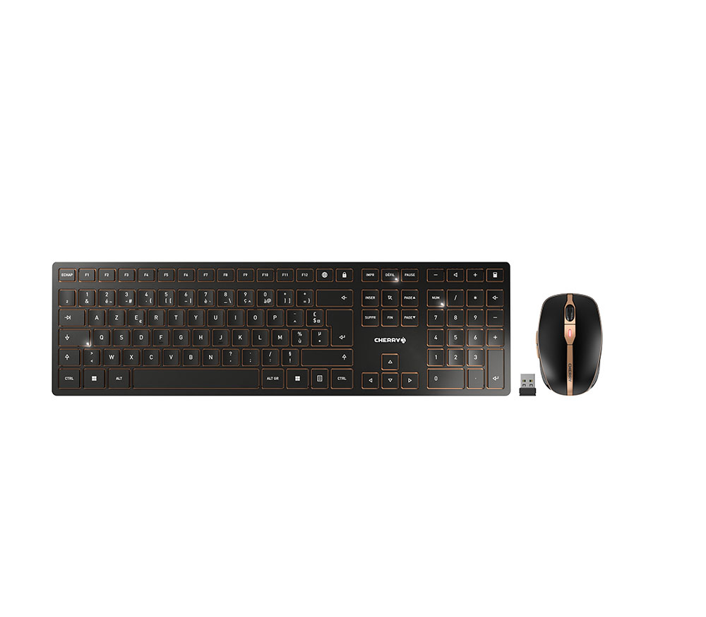 CHERRY Desktop DW 9100 SLIM [FR] WL AES black/copper BT Lithium Akku - wochenlange Nutzung ohne Aufladung