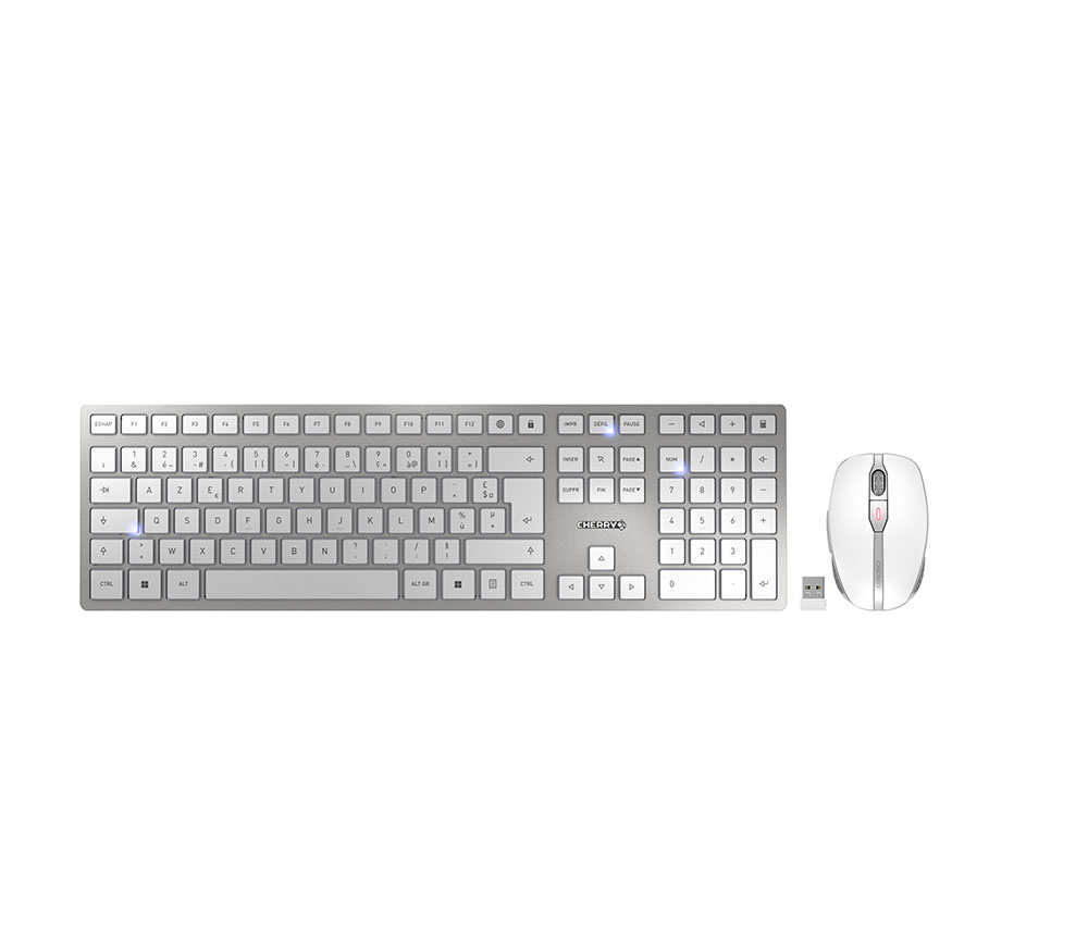 CHERRY Desktop DW 9100 SLIM [FR] WL AES silver BT Lithium Akku - wochenlange Nutzung ohne Aufladung