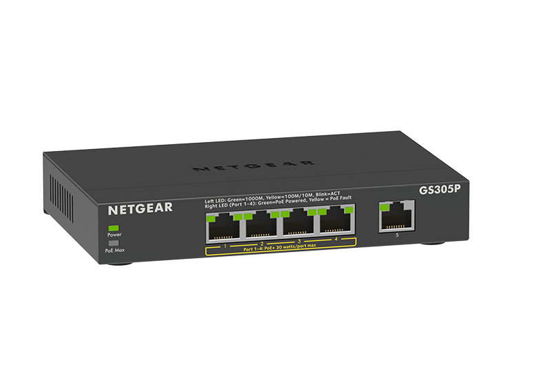 NETGEAR GS305P-200AUS network switch Unmanaged Gigabit Ethernet (10/100/1000) Power over Ethernet (PoE) Black