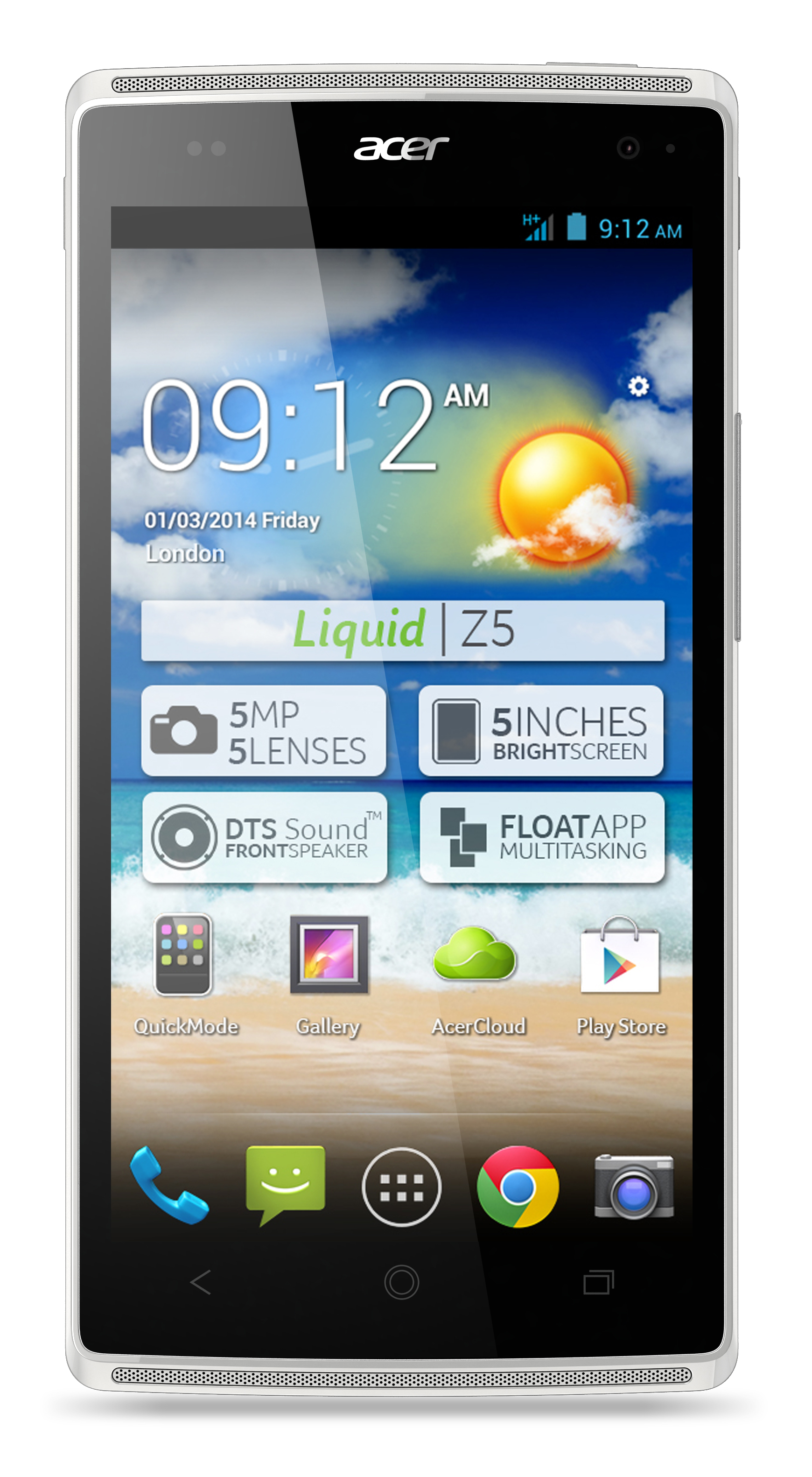 Acer Liquid Z5 12.7 cm (5") Single SIM Android 4.2.2 3G Micro-USB B 0.5 GB 4 GB 2000 mAh White – image 1