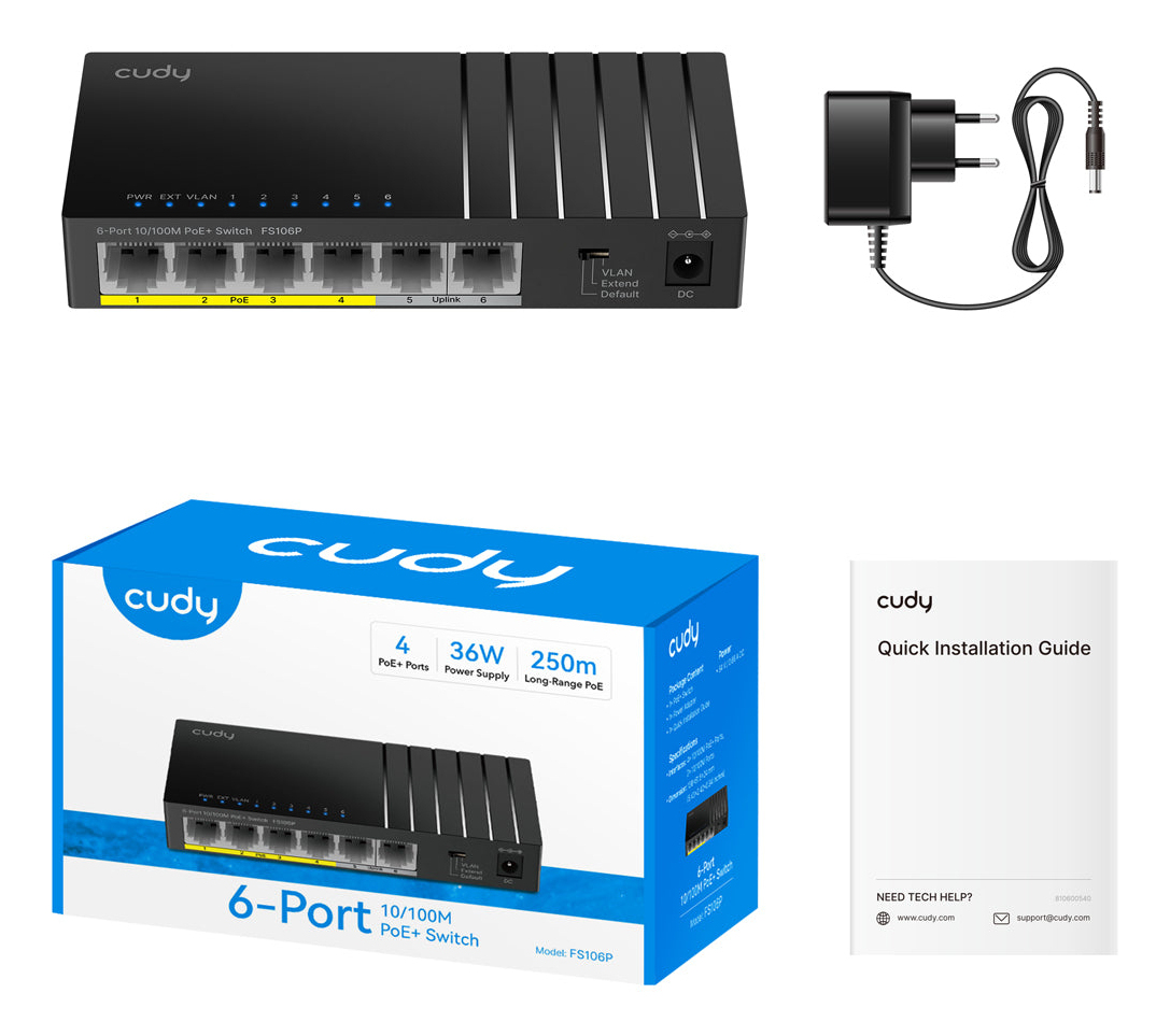 Cudy FS106P network switch Unmanaged Fast Ethernet (10/100) Power over Ethernet (PoE) Black – image 2
