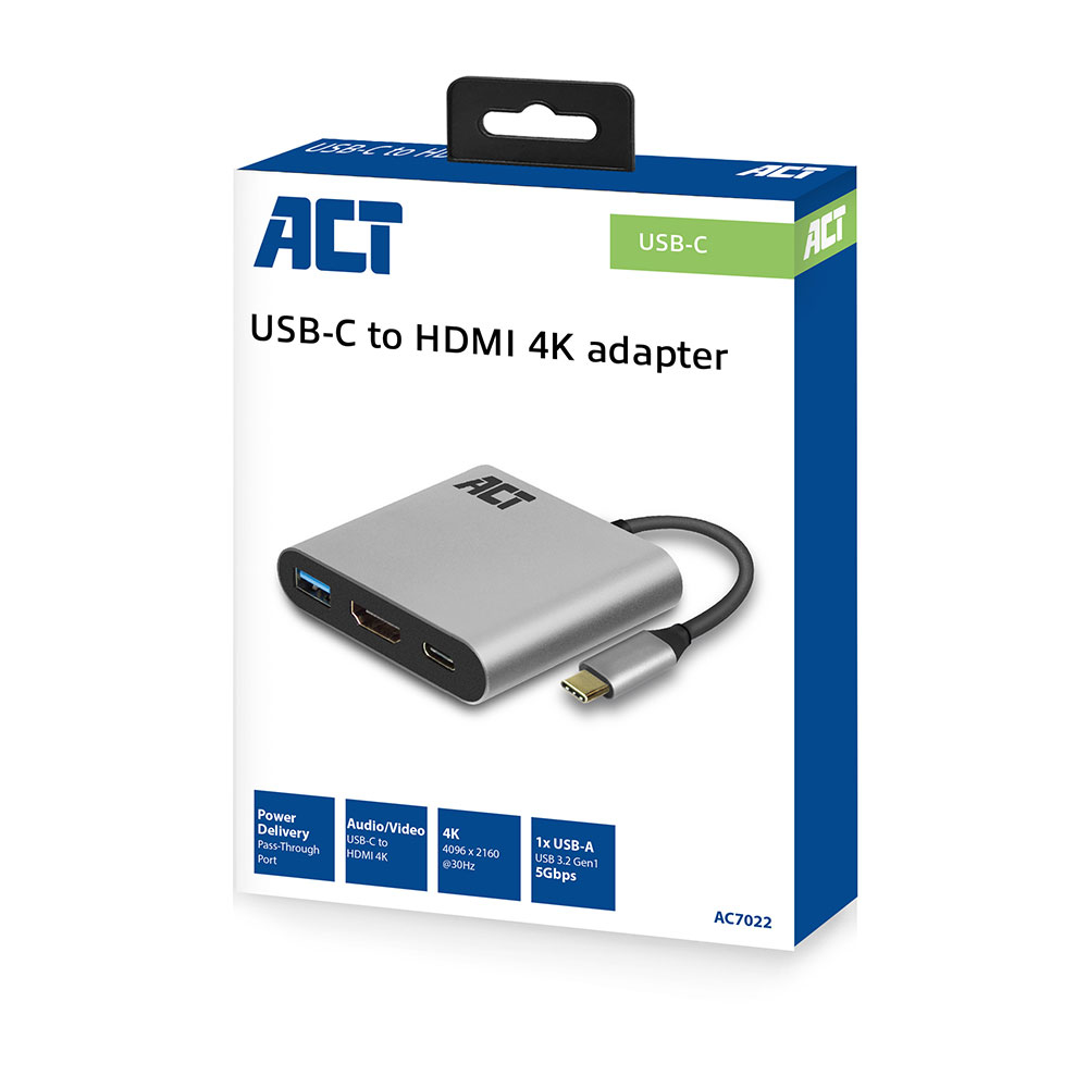 ACT USB-C multiport adapter for 1 HDMI monitor, 1x USB-A, PD pass-through – image 3