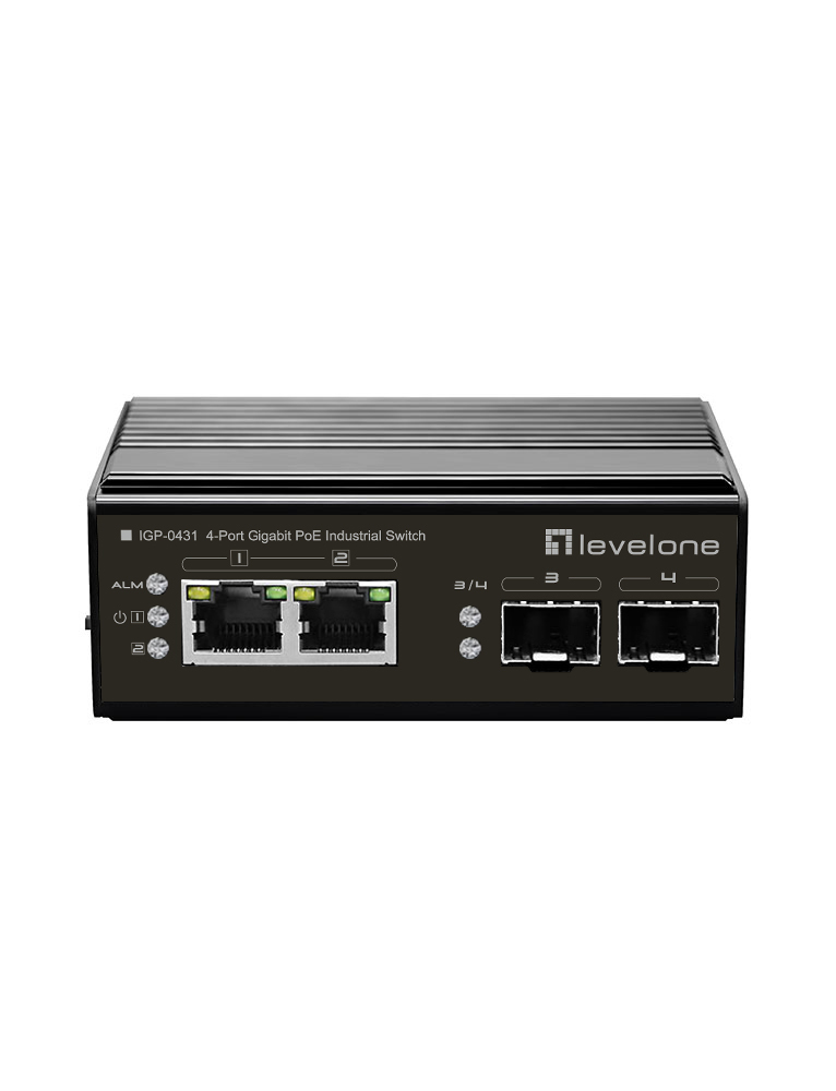 LevelOne Industr.PoE+Switch 2xGE PoE/2xSFP 180W unman.Metall