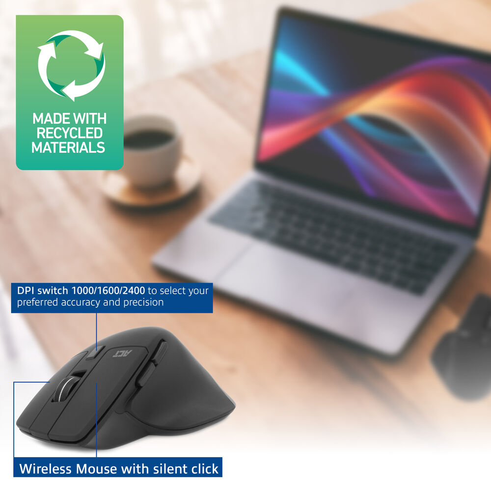 ACT Wireless multi-connect mouse Bluetooth or USB-A receiver, 2400 DPI with silent click, eco-friendly – image 5