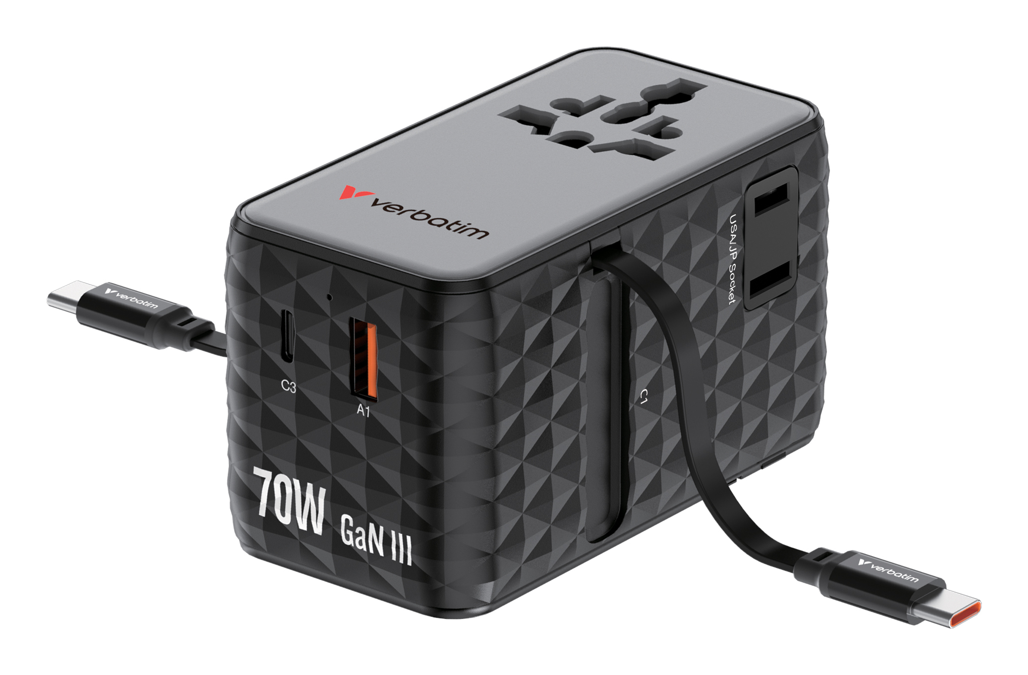 Verbatim Charge'n'Travel Adapter  70W 2C retractable black