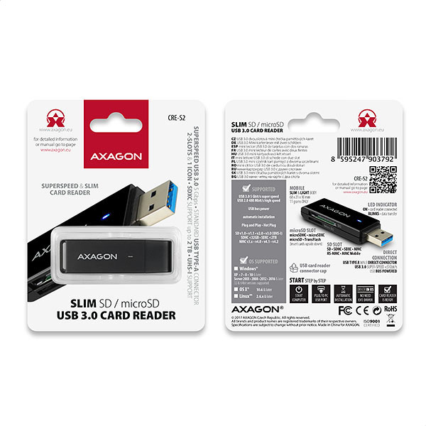 Axagon CRE-S2 card reader USB 3.2 Gen 1 (3.1 Gen 1) Black – image 7