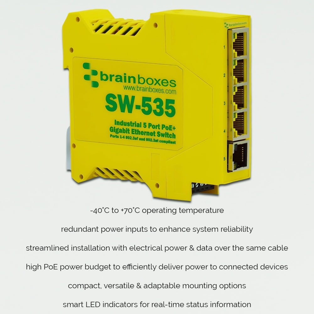 Brainboxes Industrial 5 Port PoE+ Gigabit Ethernet Switch – image 9