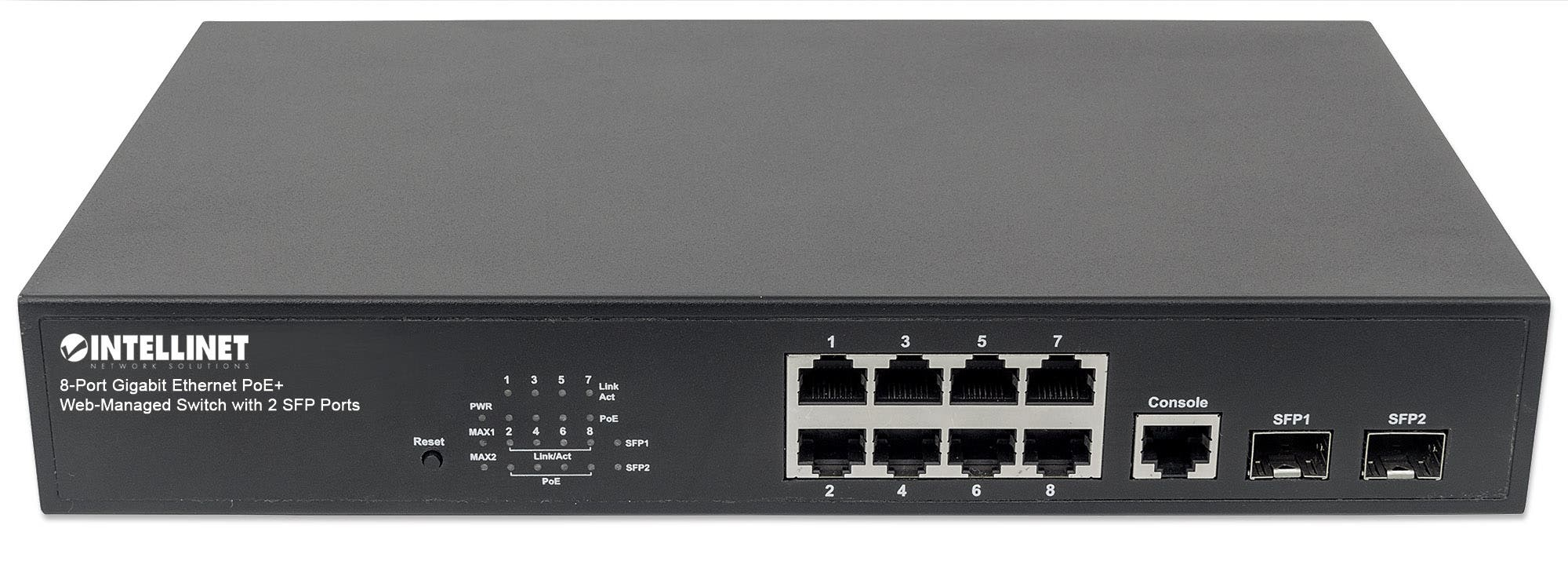 Intellinet 8-Port Gigabit Ethernet PoE+ Web-Managed Switch with 2 SFP Ports, IEEE 802.3at/af Power over Ethernet (PoE+/PoE) Compliant – image 3