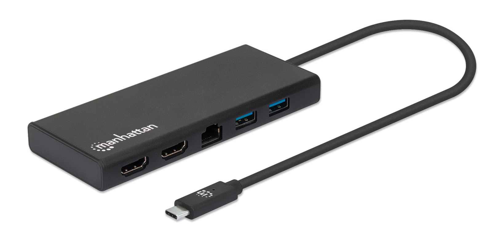 Manhattan USB-C Dock/Hub, Ports (x6): Ethernet, HDMI (x2), USB-A (x2) and USB-C, With Power Delivery (60W) to USB-C Port (Note additional USB-C wall charger and – image 2