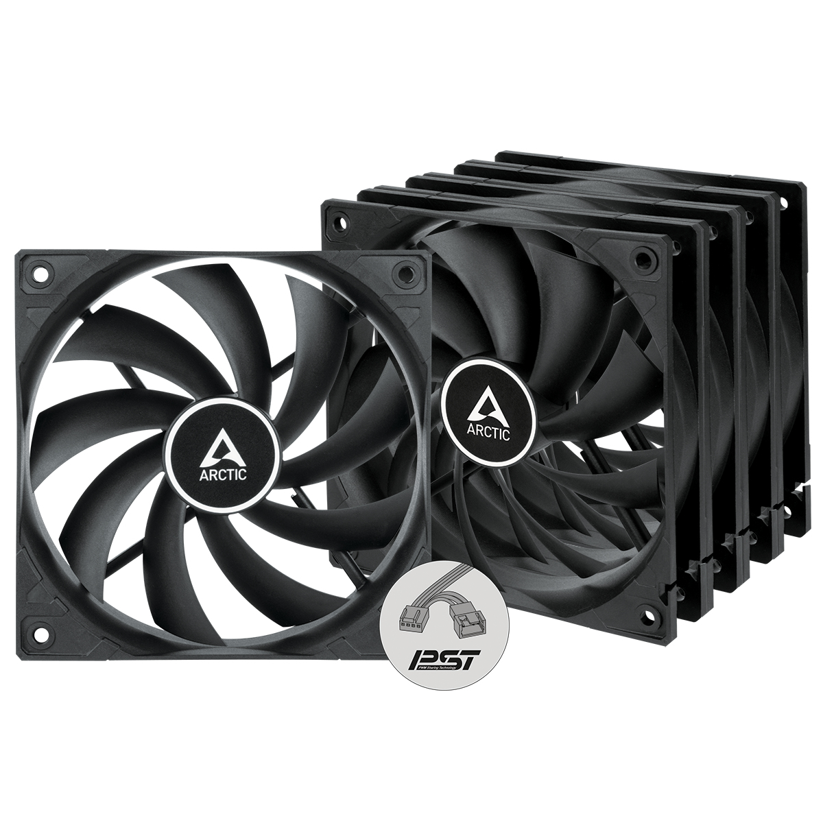 Kit de 5 Ventiladores 120mm Artic F12 PWM PST, Sistema en Cadena, Color Negro