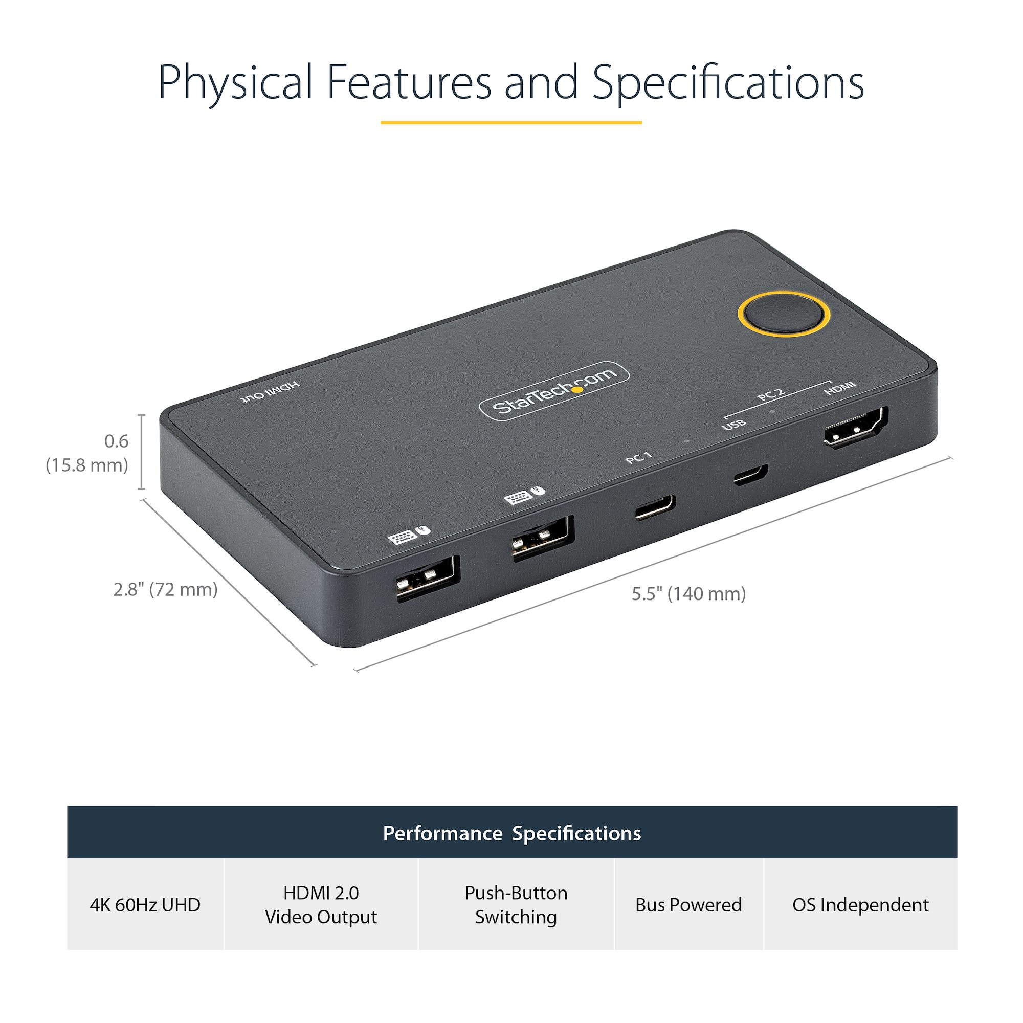 StarTech.com 2 Port Hybrid USB-A + HDMI & USB-C KVM Switch - Single 4K – image 9