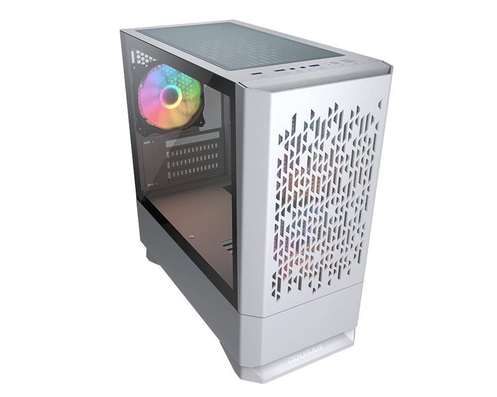 Gabinete Gamer Cougar MG140 Air RGB - Mini Torre - Micro ATX/Mini ITX - 3x Ventiladores - Panel Lateral - Blanco - 385JM80.0002