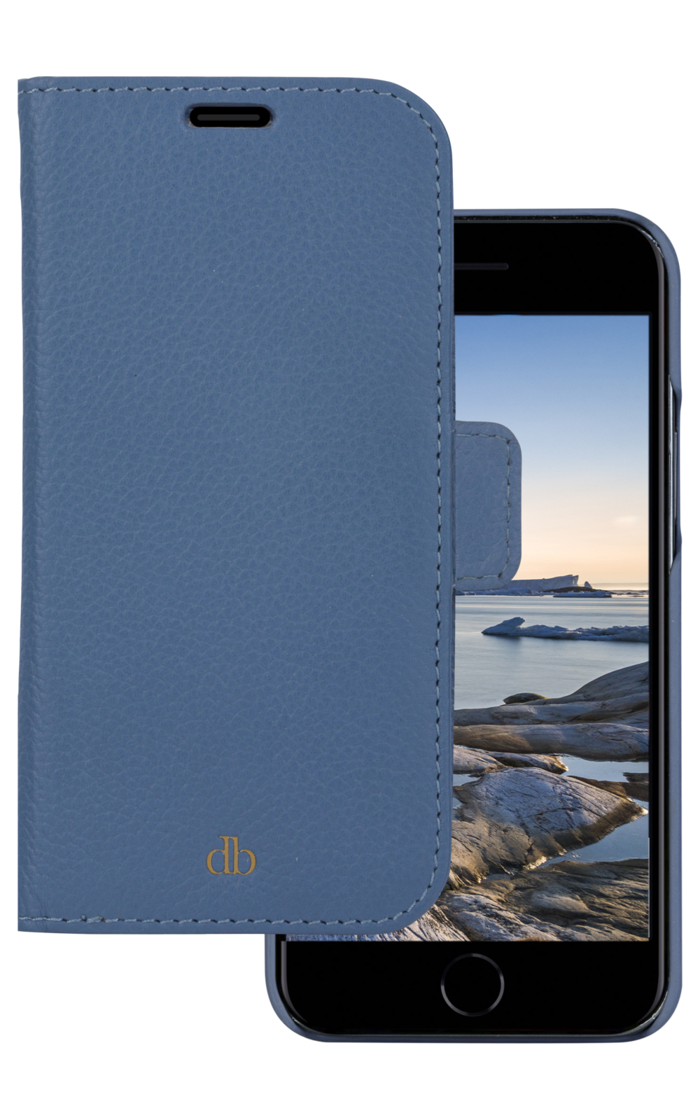 dbramante1928 New York - Flip cover for mobile phone - detachable magnetic back-cover - Saffiano leather - Um blue - for Apple iPhone 7, 8, SE (2nd generation)