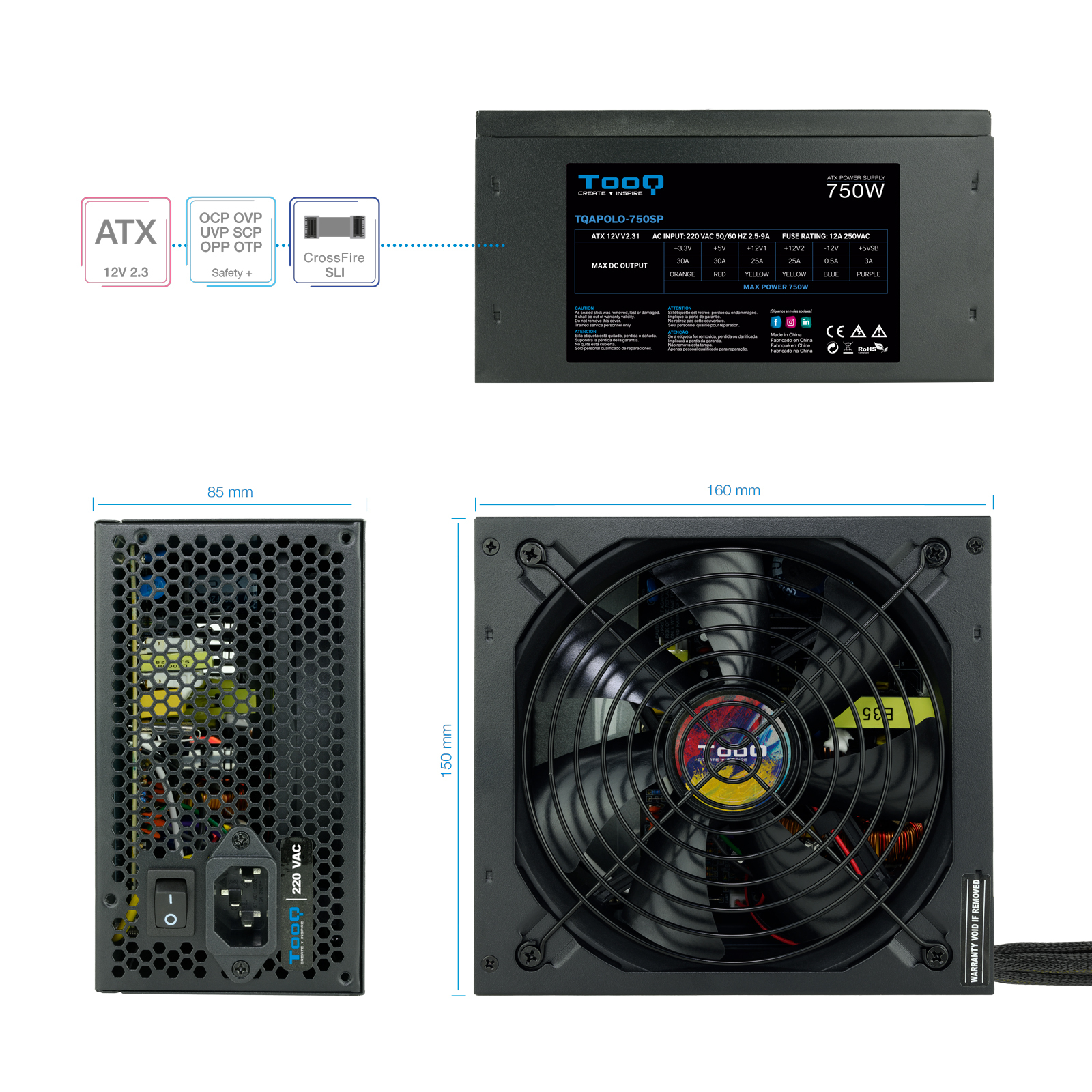 TooQ TQAPOLO-750SP power supply unit 750 W 20+4 pin ATX ATX Black image 4