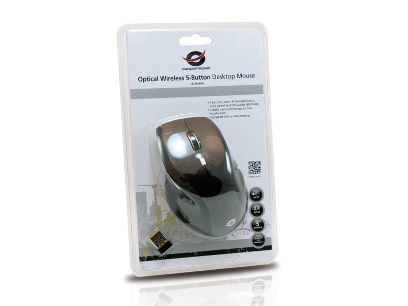 Conceptronic Optical Wireless 5-Button Desktop Mouse – image 4