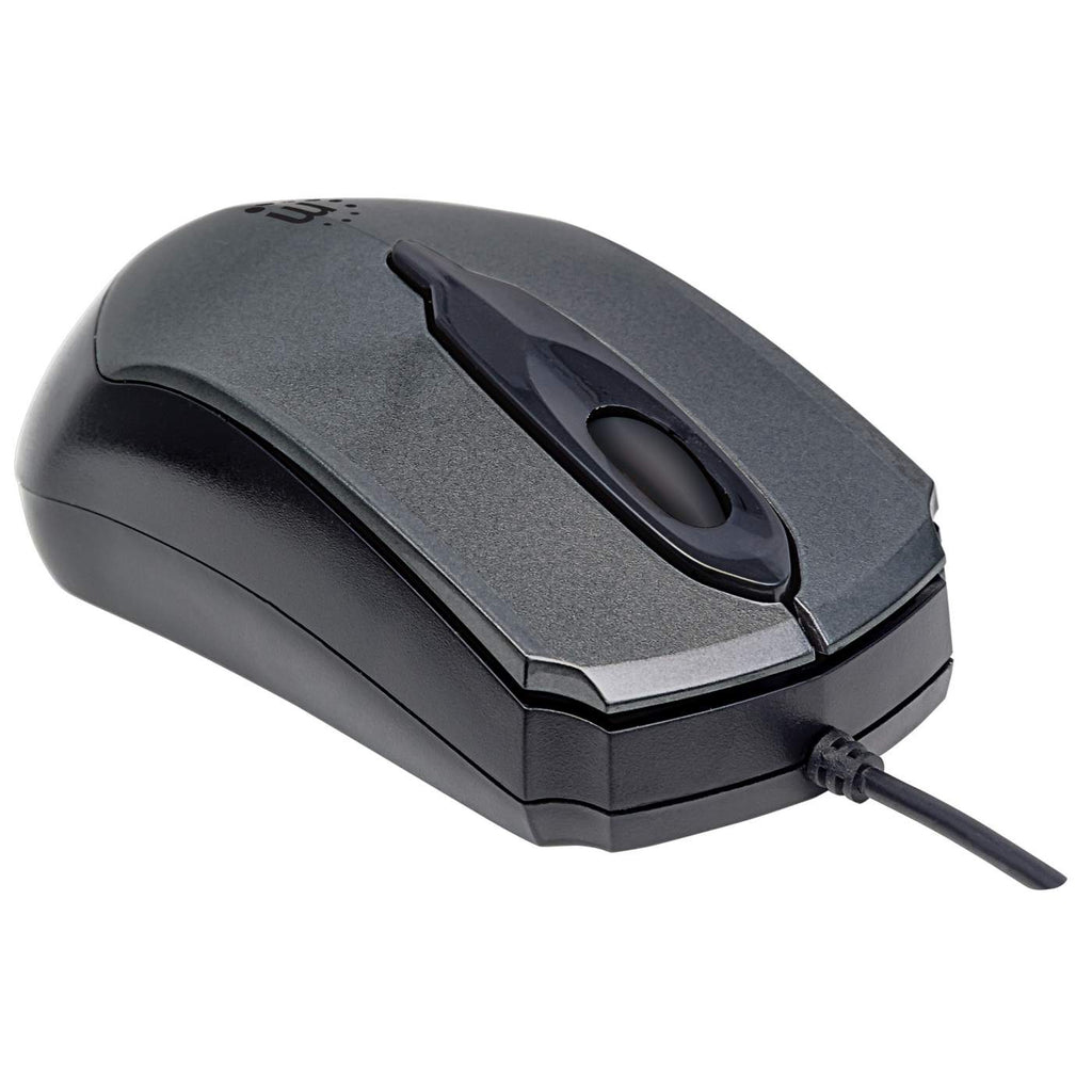 Manhattan Edge USB Wired Mouse, Grey, 1000dpi, USB-A, Optical, Compact, Three Button with Scroll Wheel, Low friction base, Three Year Warranty, Blister – image 2