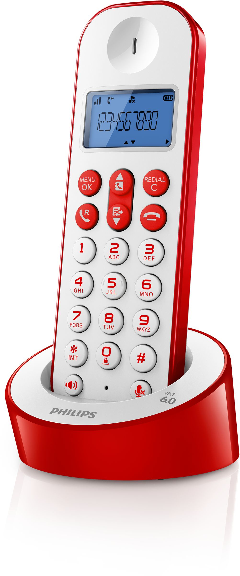 Philips D1211WR/BR telephone DECT telephone Caller ID Red, White