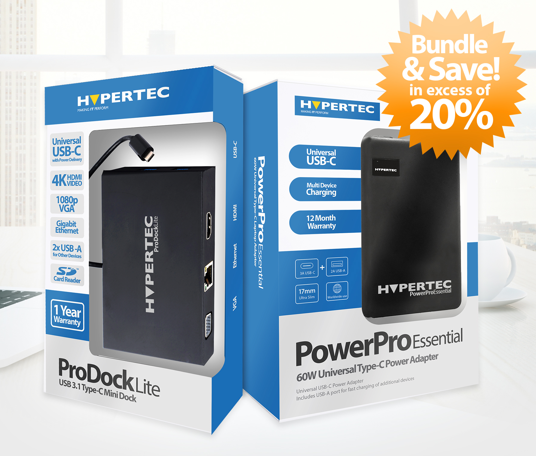 Hypertec HYP-USBC-DOC-PSU laptop dock/port replicator Wired USB 3.2 Gen 1 (3.1 Gen 1) Type-C Black