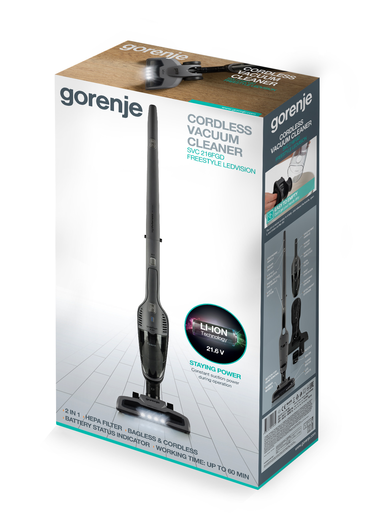 Gorenje SVC216FGD 2-in-1 stick vacuum Battery Dry HEPA Black – image 3