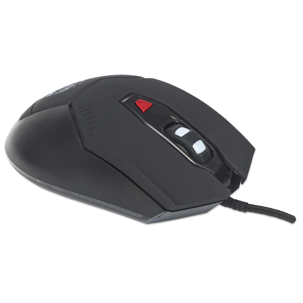 Manhattan Wired Optical Gaming USB-A Mouse with LEDs, 480 Mbps (USB 2.0), Six Button, Scroll Wheel, 800-2400dpi, Black with Red Buttons, Three Year Warranty – image 2