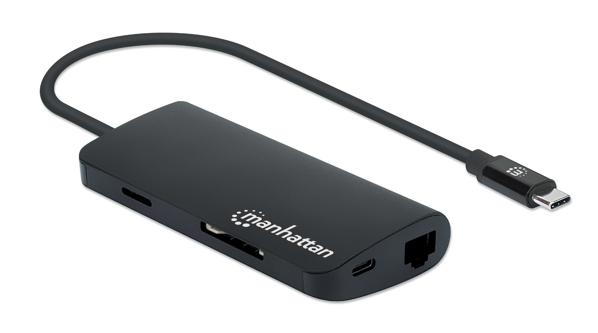 Manhattan USB-C Dock/Hub with Card Reader, Ports (x5): Ethernet, USB-A (3) and USB-C, 5 Gbps (USB 3.2 Gen1 aka USB 3.0), With Power Delivery (100W) to USB-C Por