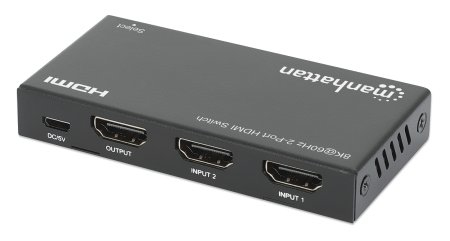 Manhattan HDMI Switch 2-Port, 8K@60Hz, Connects x2 HDMI sources to x1 display, Automatic Switching, Includes Micro-USB to USB-A power cable, Black, Three Year W – image 3