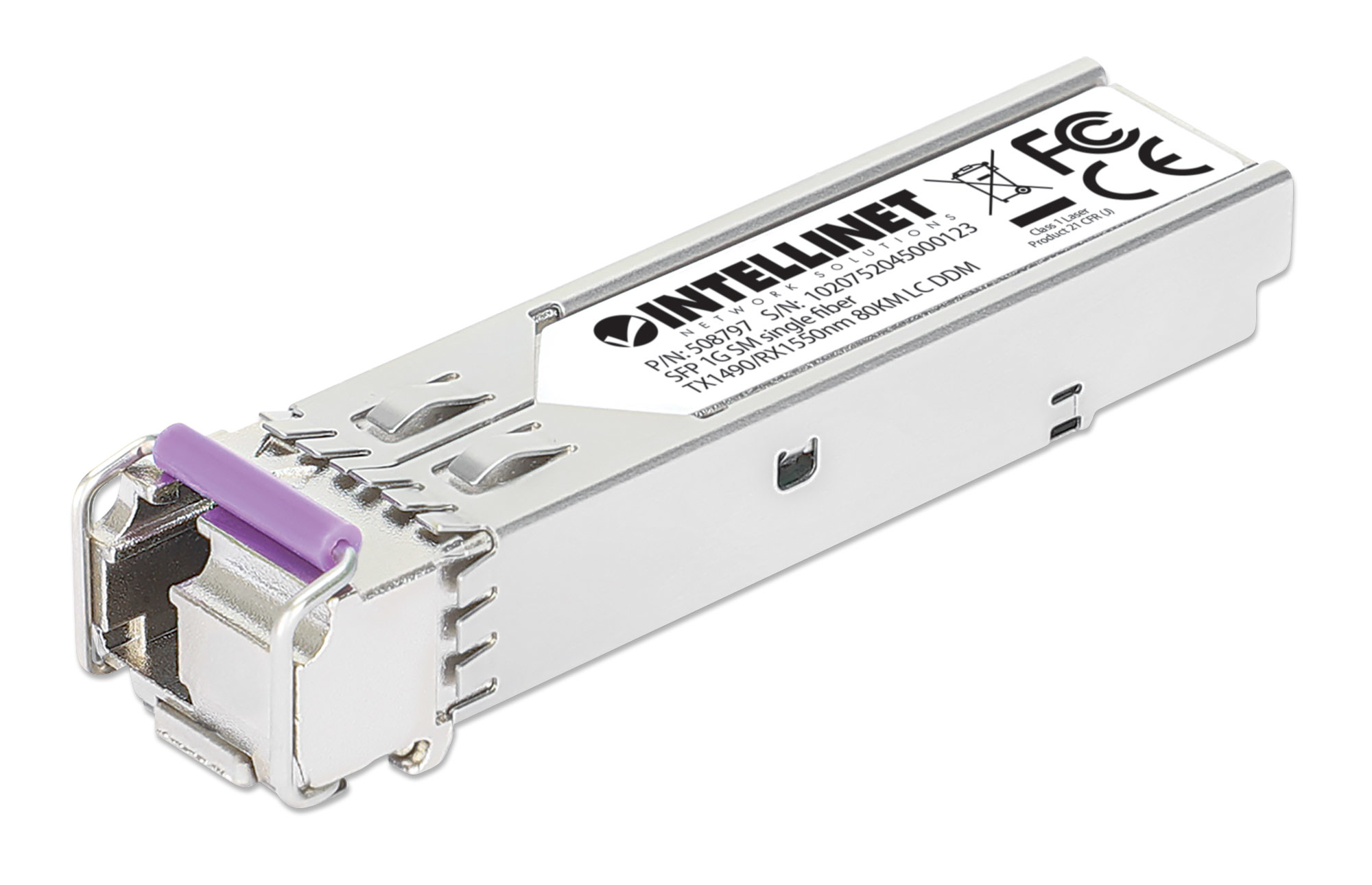 Intellinet Gigabit Fiber WDM Bi-Directional SFP Optical Transceiver Module 1000Base-BX-U (LC) Single-Mode Port, 80 km (50 mi.), BiDi WDM (RX1550/TX1490), MSA-co