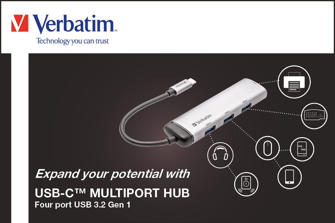 USB-C Verbatim Multiport HUB 4-Port USB 3.2 GEN 1Type A HUBs