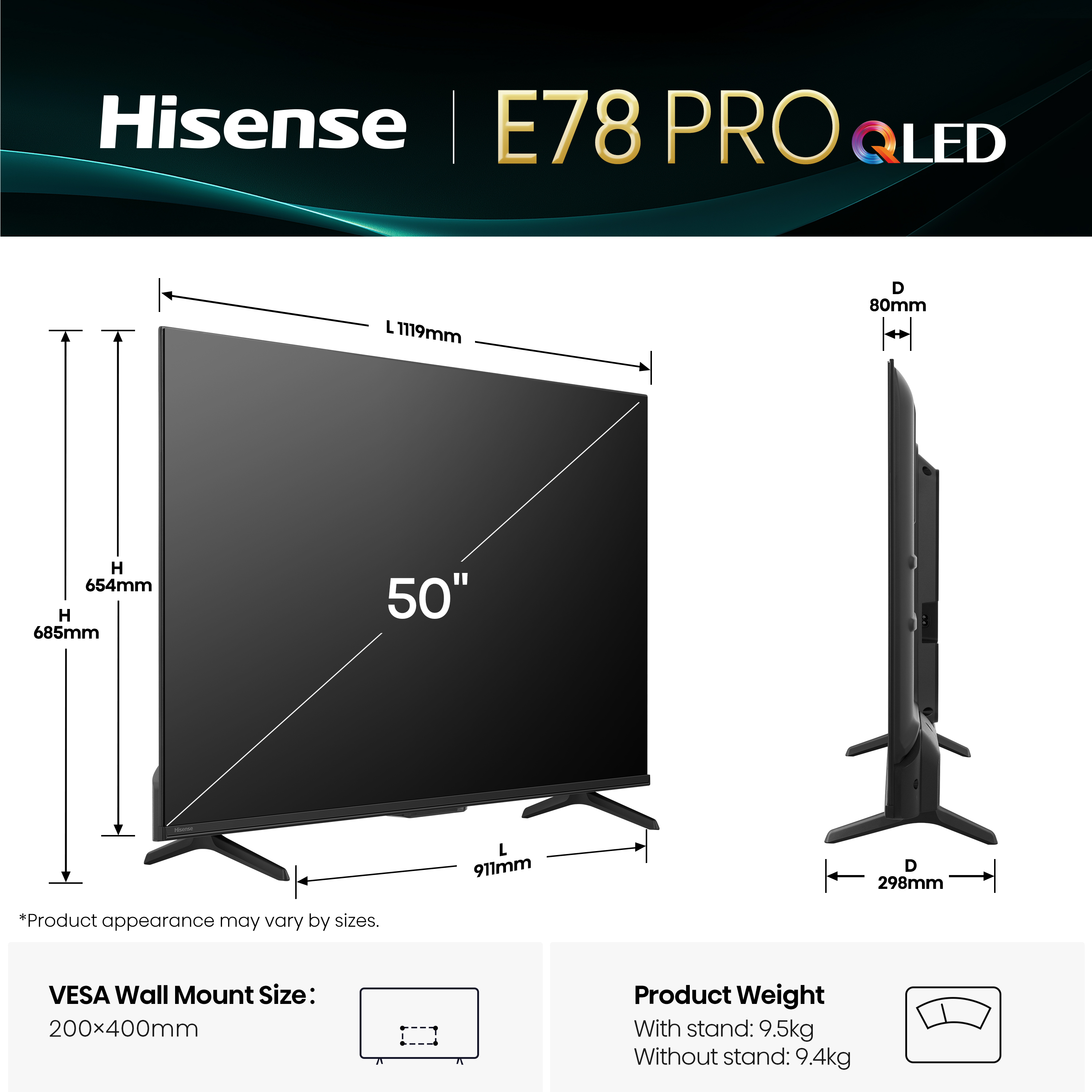 Hisense E78Q 50" — vue 1 sur 4