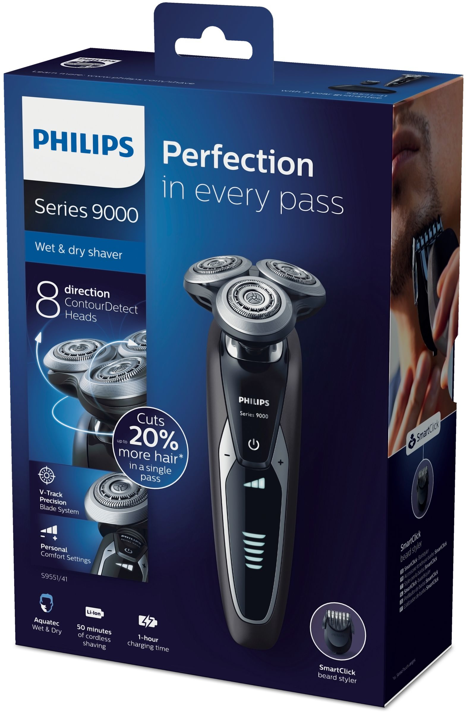 Philips SHAVER Series 9000 S9551/41 men's shaver Rotation shaver Trimmer Black, Silver – image 2