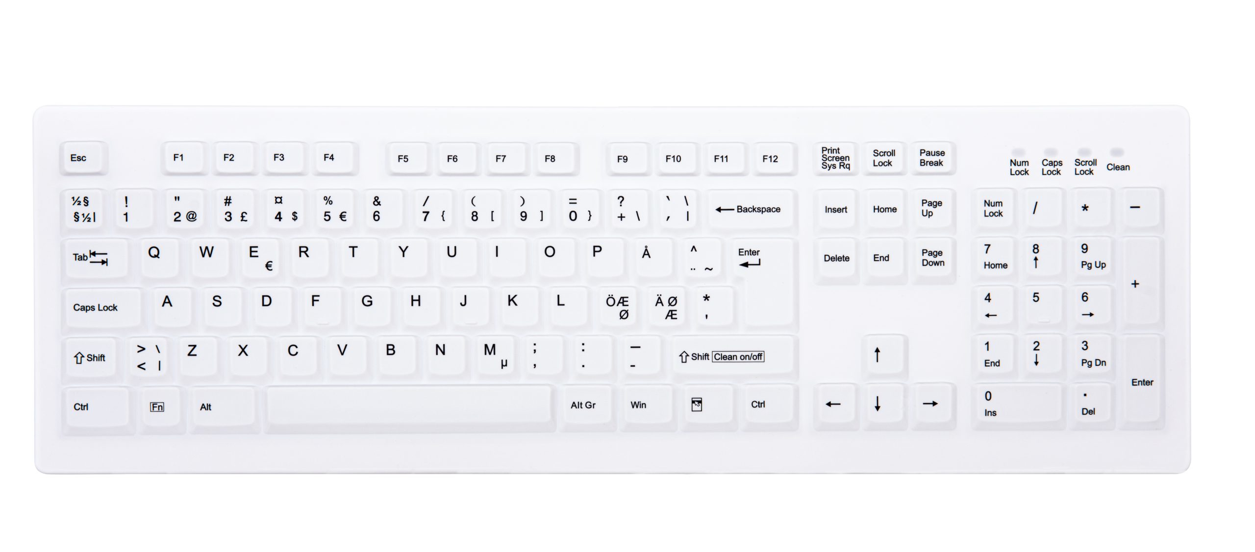 CHERRY AK-C8100F-FUS-W/NOR tastiera Medico RF Wireless QWERTY Norvegese Bianco