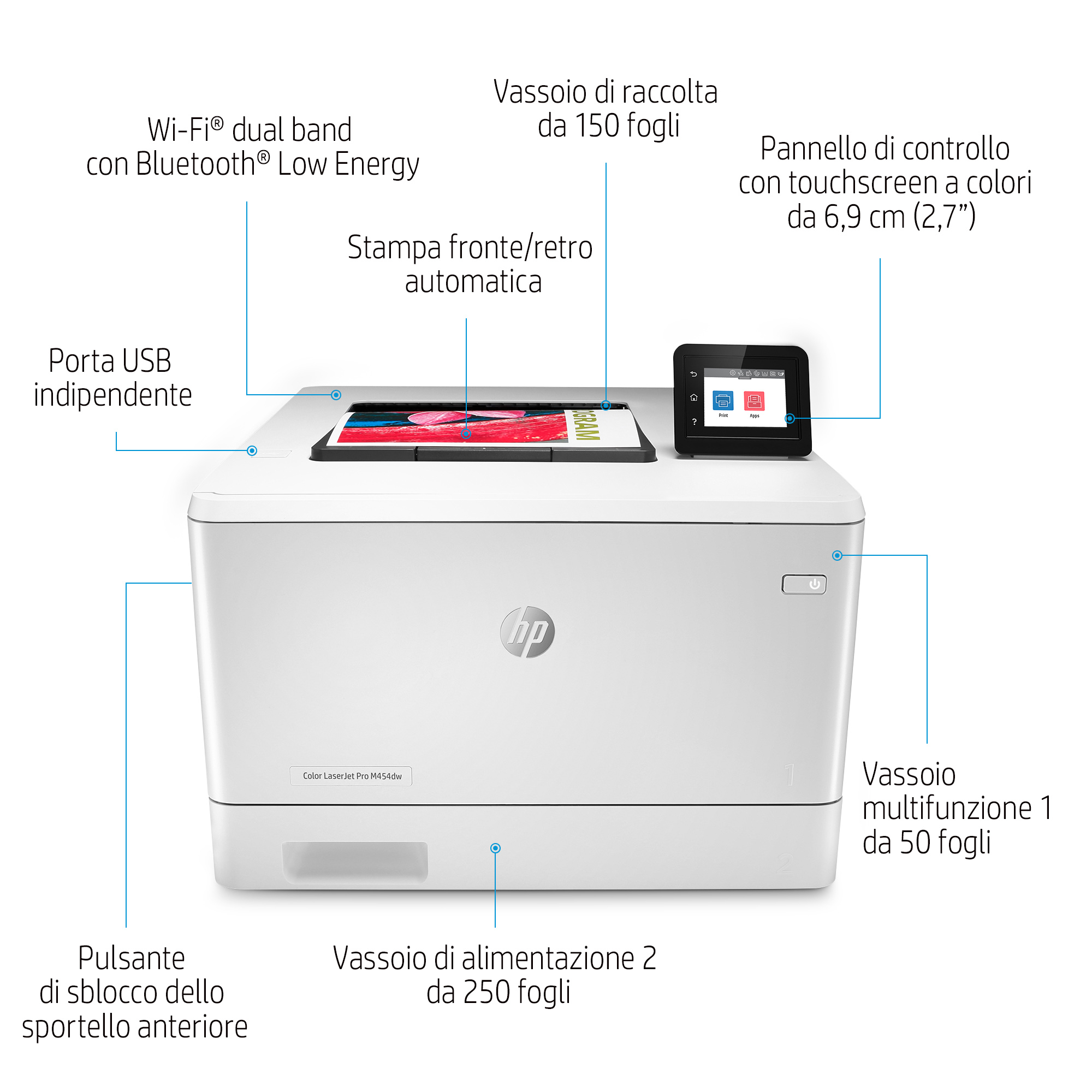 HP LaserJet Pro M454dw Wireless Color Printer, Duplex. Print technology: Laser, Maximum resolution: 600 x 600 DPI, Print s