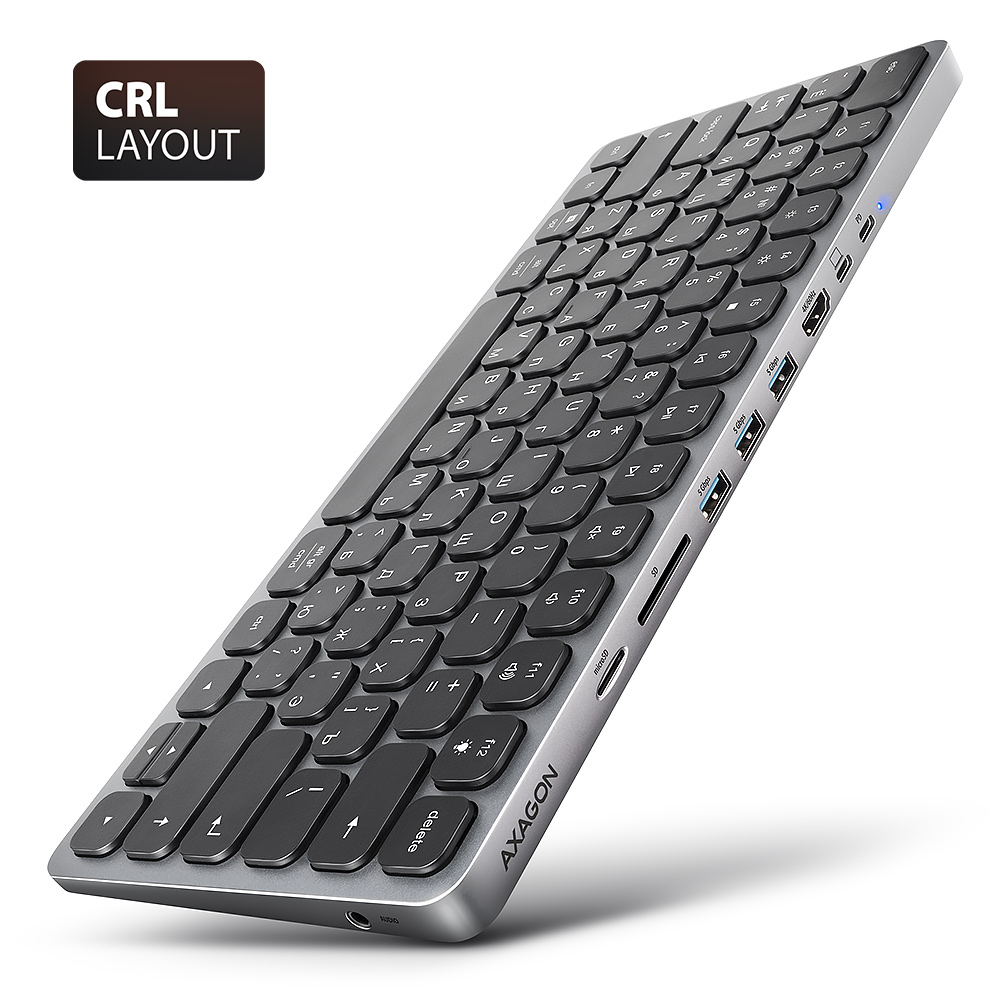 Axagon HMC-KB-CRL, USB 5Gbps hub w. keyboard, HDMI 4K/60Hz, 3x USB-A, SD/mSD, audio, PD100, Cyrillic layout – image 2