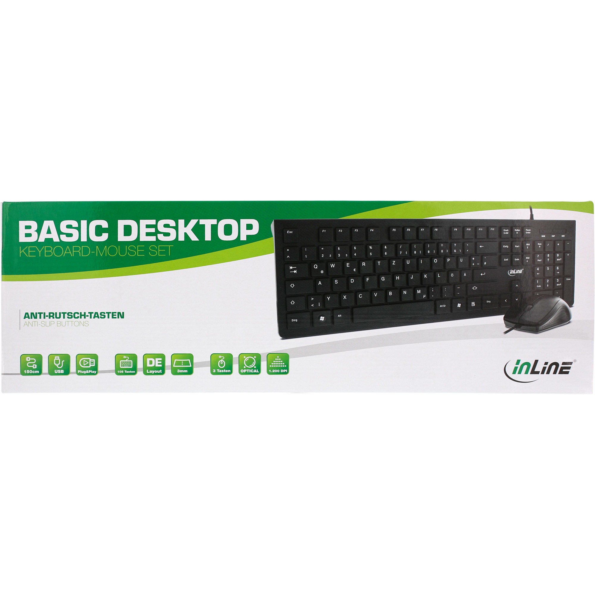 InLine Keyboard & Mouse Set USB Cable German layout optical 1200dpi black – image 4