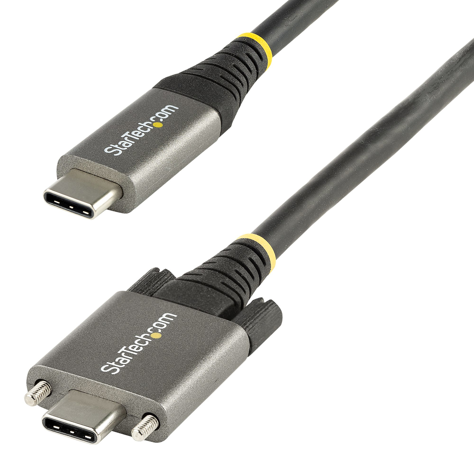 StarTech.com 20" 50cm Side Screw Locking USB C Cable 10Gbps, USB 3.1/3.2 Gen 2 Type-C Cable, 100W (5A) Power Delivery Charging, DP Alt Mode, Dual Screw Lock, USB-C to C Cord, Charge/Sync - Thunderbolt 3 Compatible - USB cable - USB-C (M) straight/locking to USB-C (M) straight - USB 3.2 Gen 2 / DisplayPort 1.4 /Thunderbolt 3 - 50 cm - 4K support - grey, black