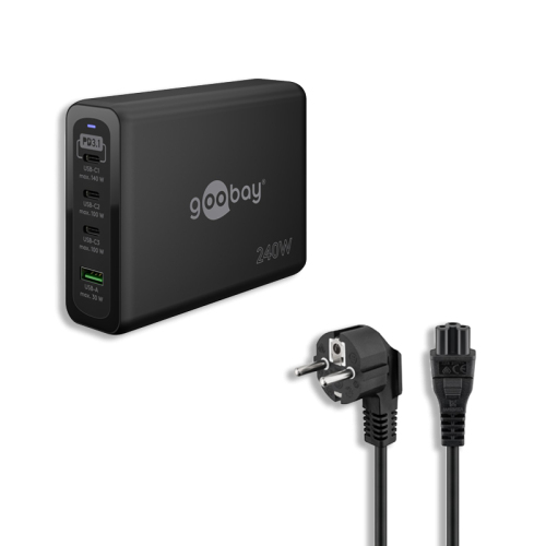 Tolerate USB-C PD GaN MULTI PORT FAST CHARGER (240W) POWERED BY GOOBAY BLK – image 2