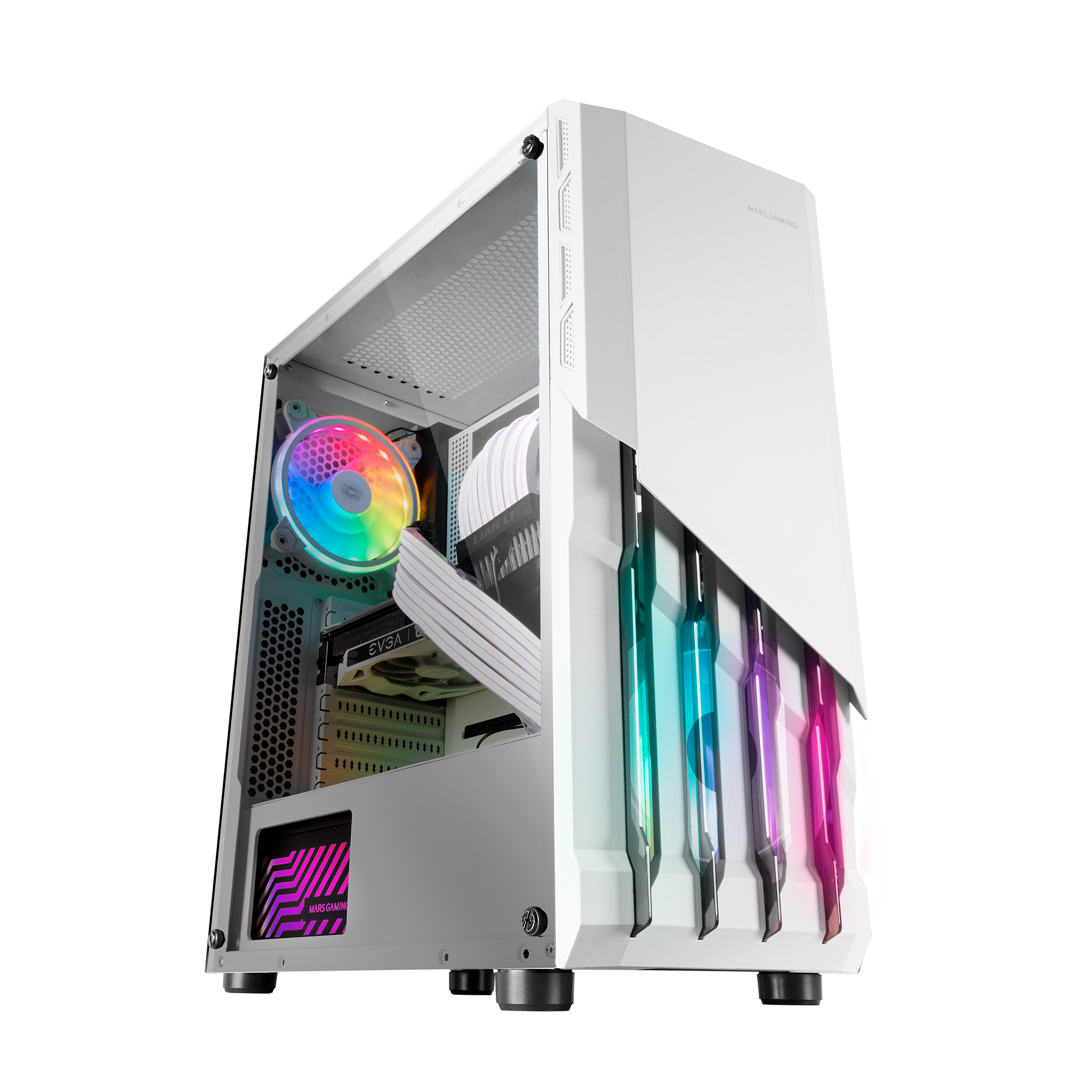 Mars Gaming MC-X2 White PC Gaming ATX Case FRGB Steel Front 2 Fans