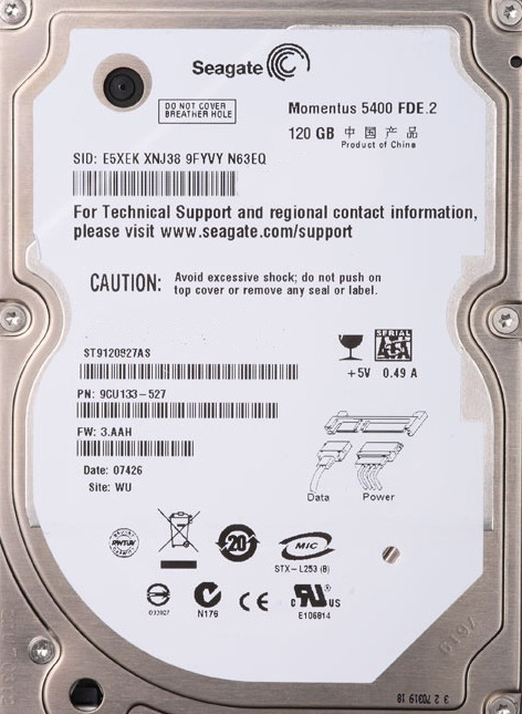Seagate Momentus 5400 FDE.2 SATA 120GB internal hard drive 5400 RPM 8 MB 2.5" Serial ATA