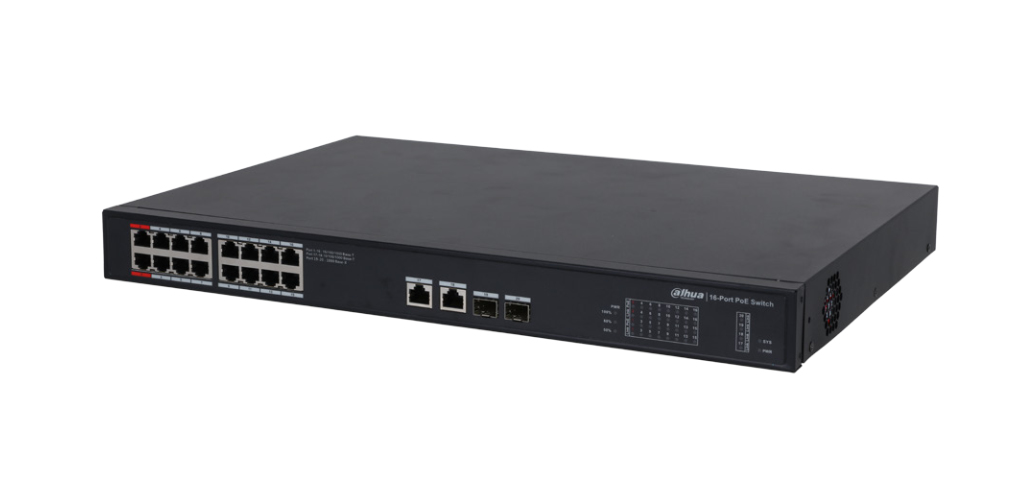 Dahua Technology PoE DH-PFS3220-16GT-190 network switch Unmanaged L2 Gigabit Ethernet (10/100/1000) Power over Ethernet (PoE) 1U Black