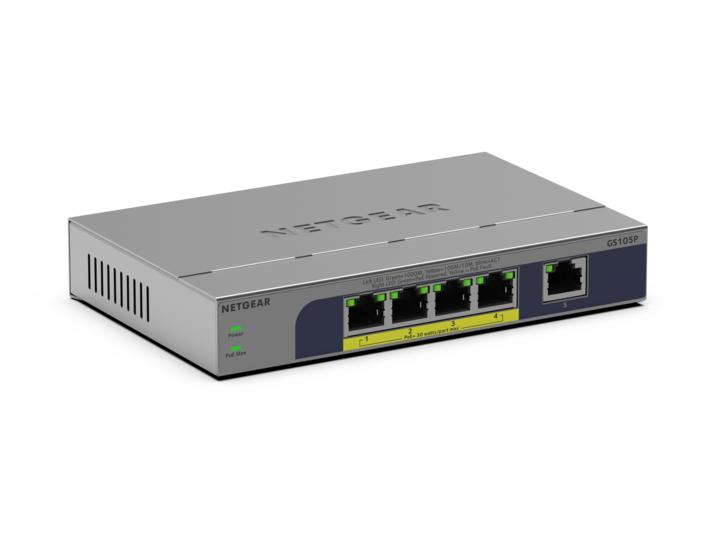 NETGEAR GS105P Non gestito Gigabit Ethernet (10/100/1000) Supporto Power over Ethernet (PoE) Montaggio da desktop/parete Grigio