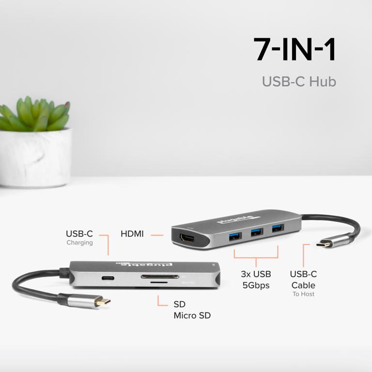 Plugable Technologies USB-C Hub 7-in-1, Driverless USB C Hub Compatible with Mac, Windows, Chromebook, USB4, Thunderbolt 4, and More (4K HDMI, 3 USB 3.0, SD & m – image 3