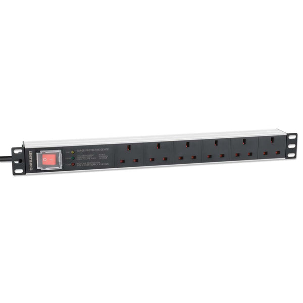 Intellinet 19" 1U PDU 6-way UK, With switch and Surge Protection, Rackmount, Power Distribution Unit, UK 3-pin outlets, 3m power cord, output – image 3