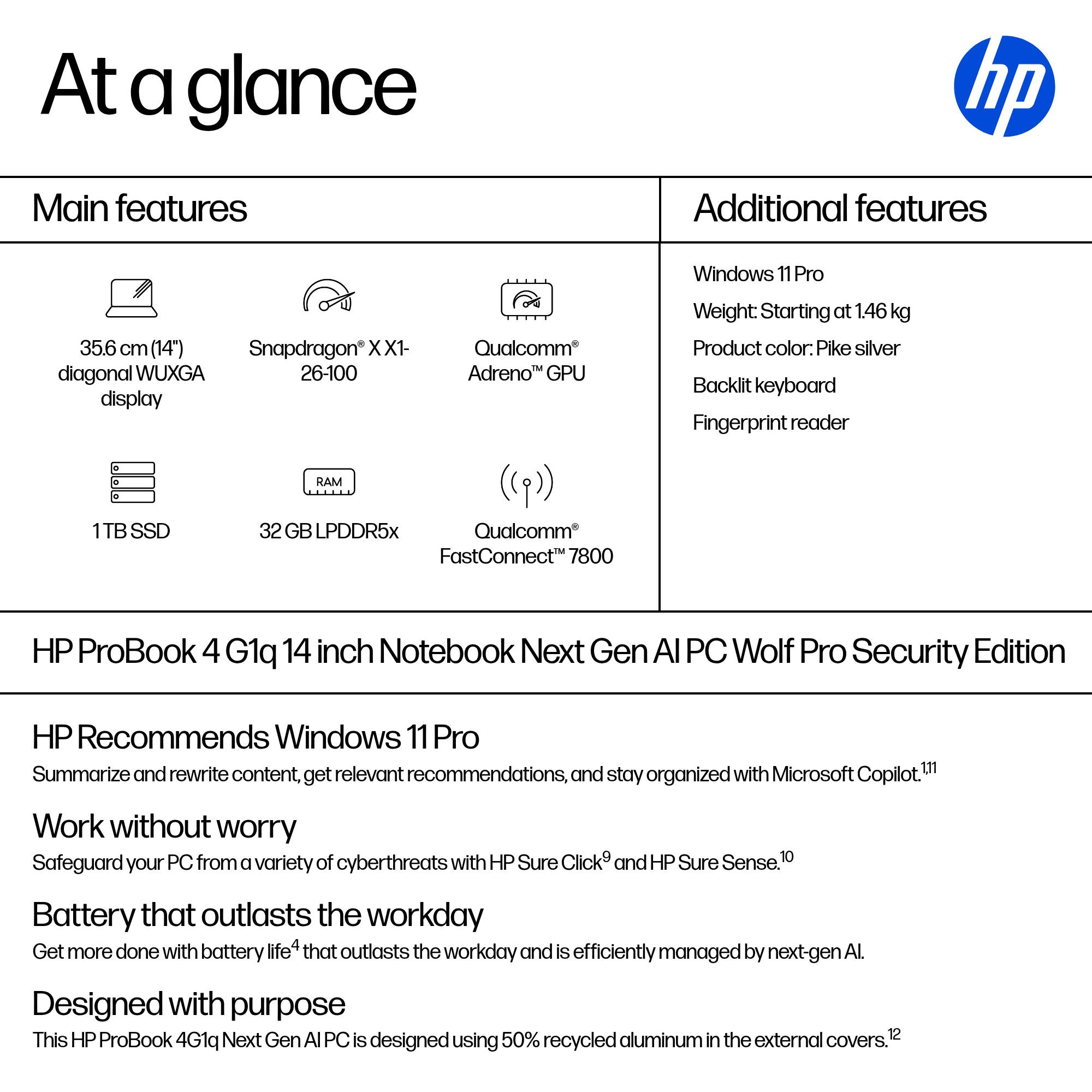 HP ProBook 4 G1q 14 inch Notebook Next Gen AI PC Wolf Pro Security Edition – image 3