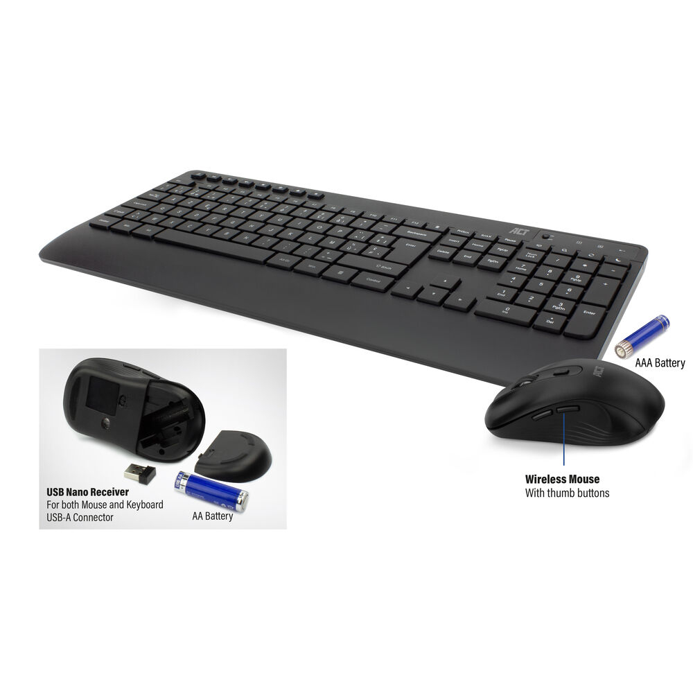 ACT Wireless keyboard and mouse bundle (Azerty), silent click, eco-friendly, made from recycled materials – image 3