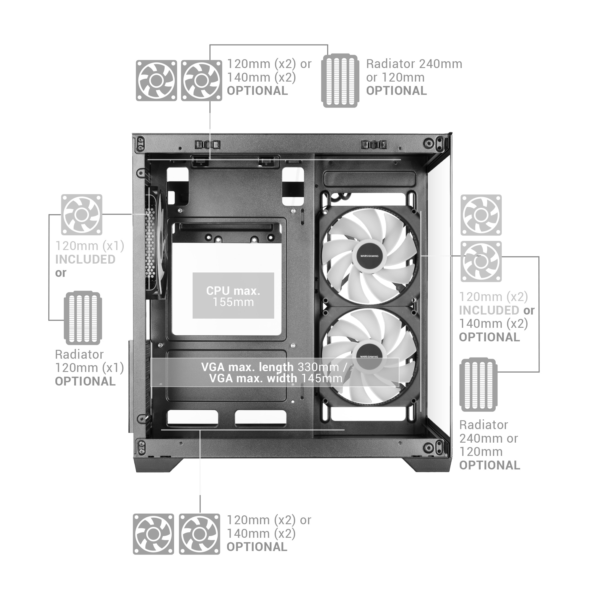 Mars Gaming MCVIEW3 computer case Mini Tower Black – image 6