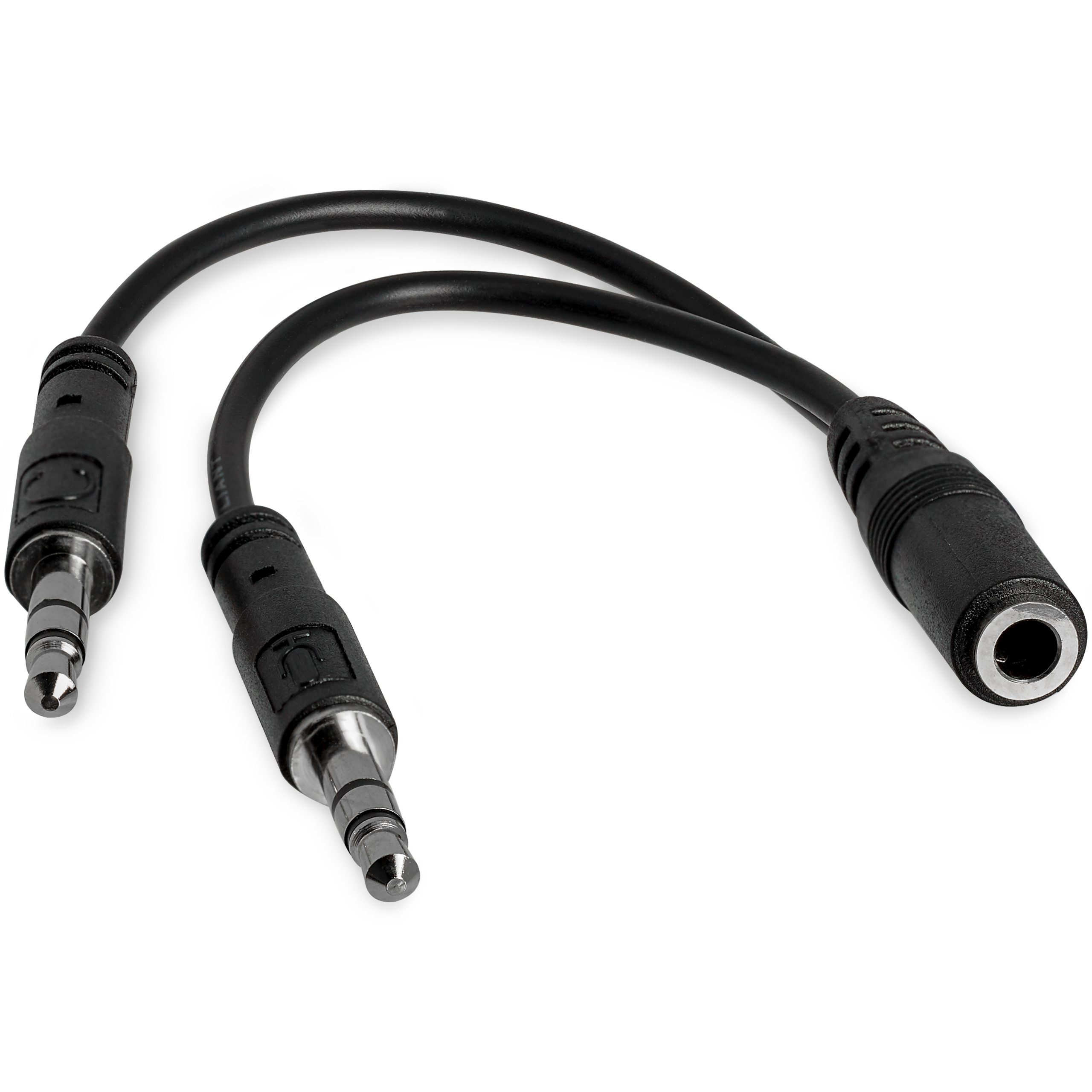 Resim StarTech.com MUYHSFMM 0,13m Siyah 3,5mm Erkek - 2x 3,5mm Dişi Kulaklık Ayırıcı Adaptör