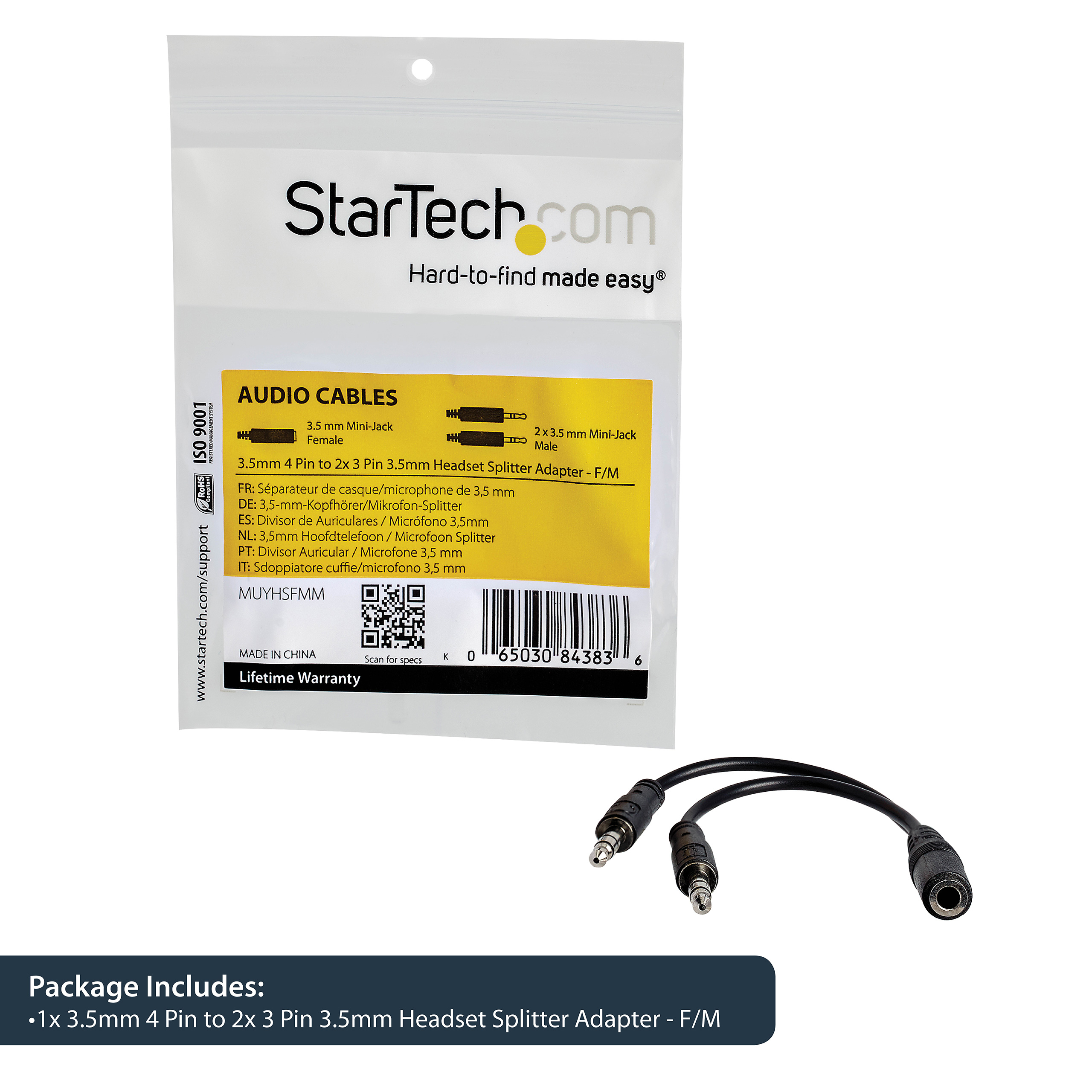 Resim StarTech.com MUYHSFMM 0,13m Siyah 3,5mm Erkek - 2x 3,5mm Dişi Kulaklık Ayırıcı Adaptör