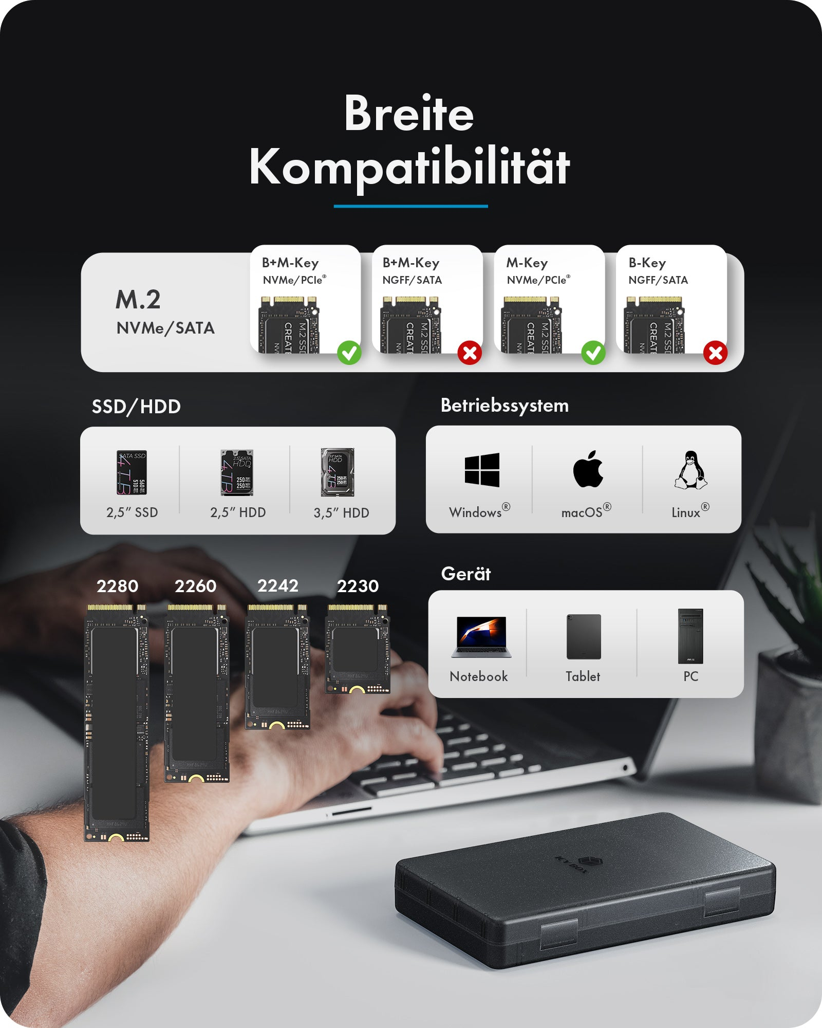 Docking- & Klonstation IcyBox für M.2 & 2,5/3,5 SSD/HDD Dockingstation